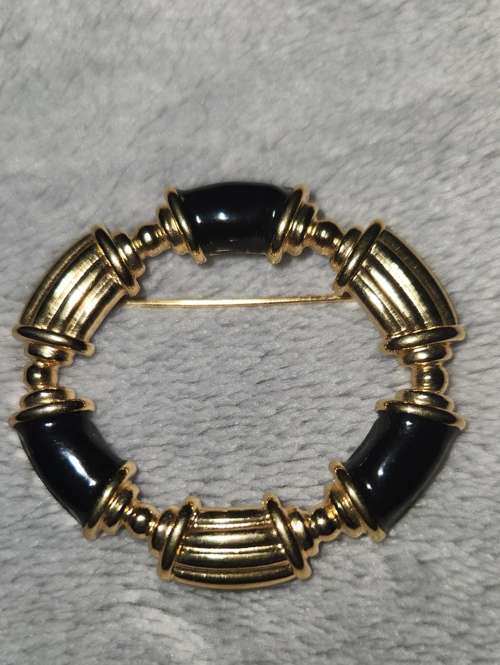 Monet Vintage 1980 Gold and Black Circular Statement Brooch
